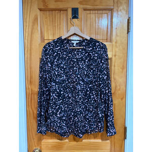 Rebecca Taylor Silk Cotton Blouse Abstract Floral Print Button Front Size 10